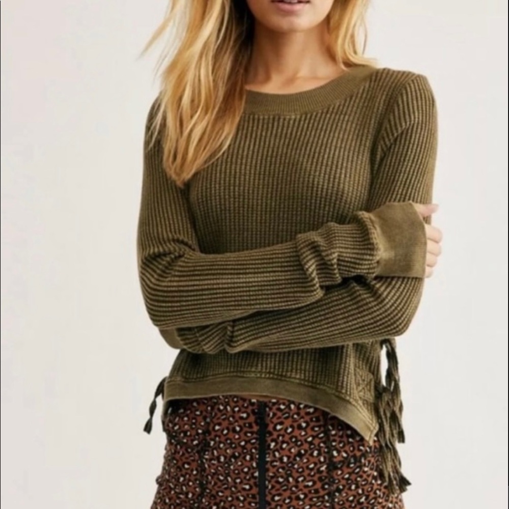 Free People Green Thermal Top with Side Ties size S